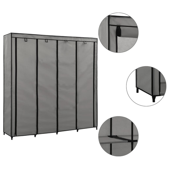 vidaXL Vaatekaappi 4 lokerolla harmaa 175x45x170 cm