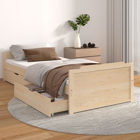vidaXL Sängynrunko vetolaatikoilla täysi mänty 90x200 cm