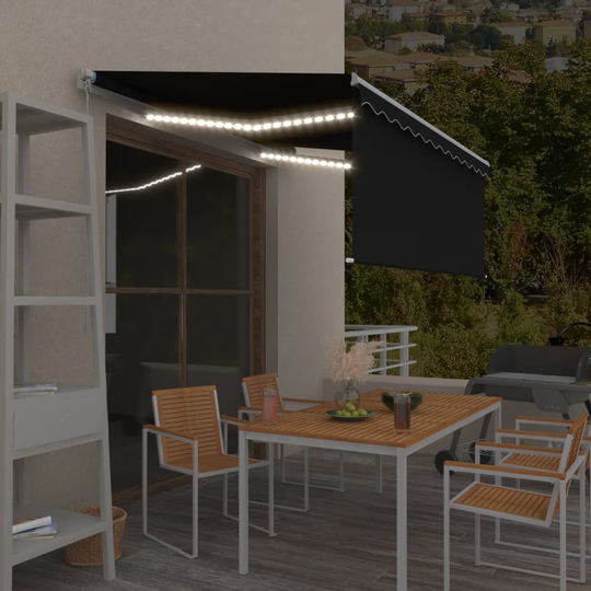 vidaXL Manuaalisesti kelattava markiisi verho/LED 3x2,5 m antrasiitti