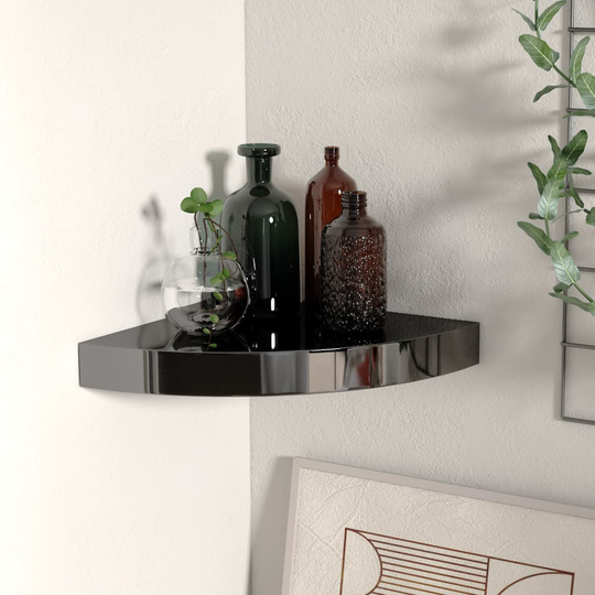 vidaXL Kelluva kulmahylly korkeakiilto musta 25x25x3,8 cm MDF