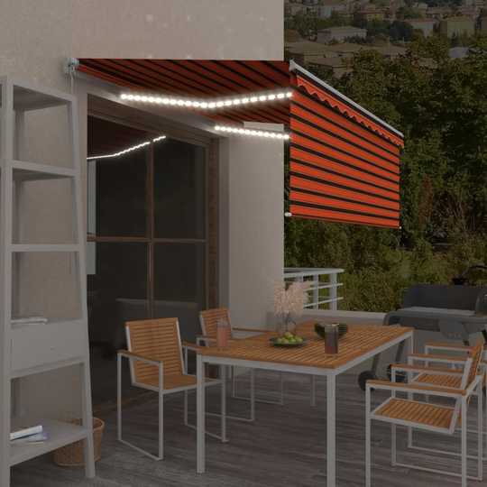 vidaXL Käsin sisäänkelattava markiisi verho/LED 3,5x2,5m oranssiruskea
