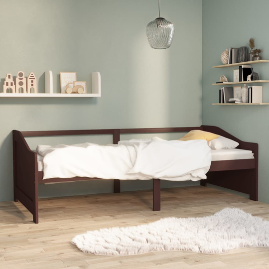 vidaXL Päivävuode 3-istuttava tummanruskea täysi mänty 90x200 cm