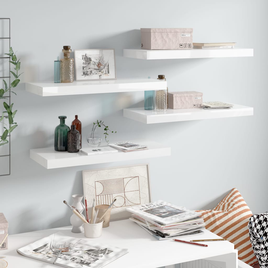 vidaXL Kelluvat seinähyllyt 4 kpl korkeakiilto valk. 60x23,5x3,8cm MDF