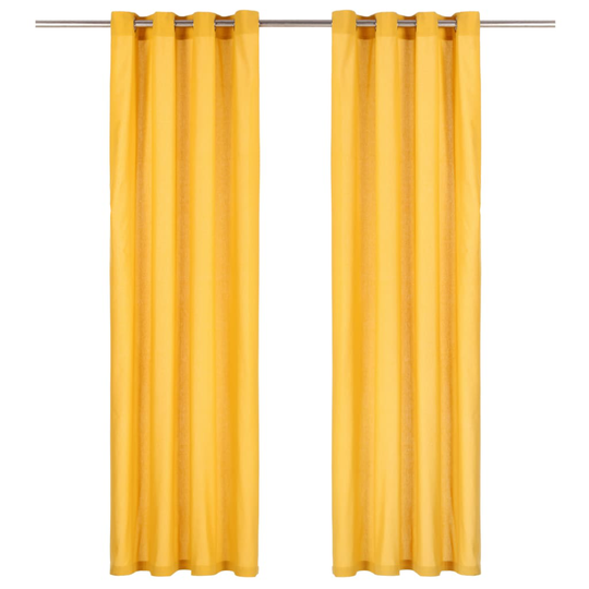 vidaXL Verhot metallirenkailla 2 kpl puuvilla 140x245 cm keltainen