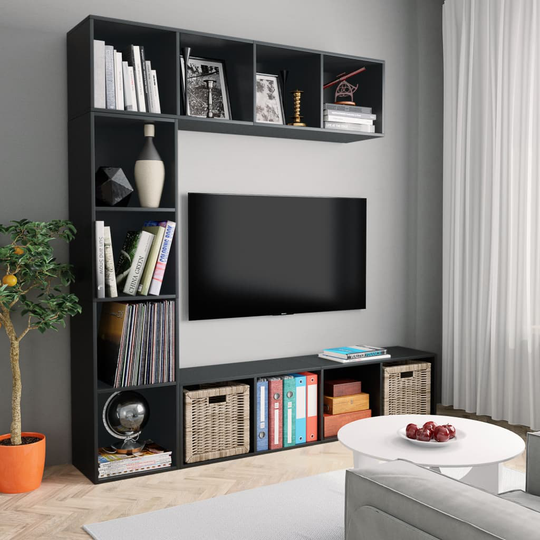 vidaXL 3-osainen kirjahylly/TV-kaappisarja musta 180x30x180 cm