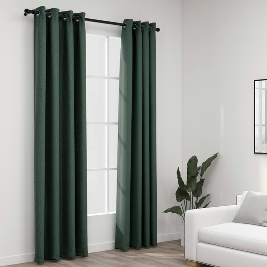 vidaXL Pellavamaiset pimennysverhot renkailla 2 kpl vihreä 140x225 cm