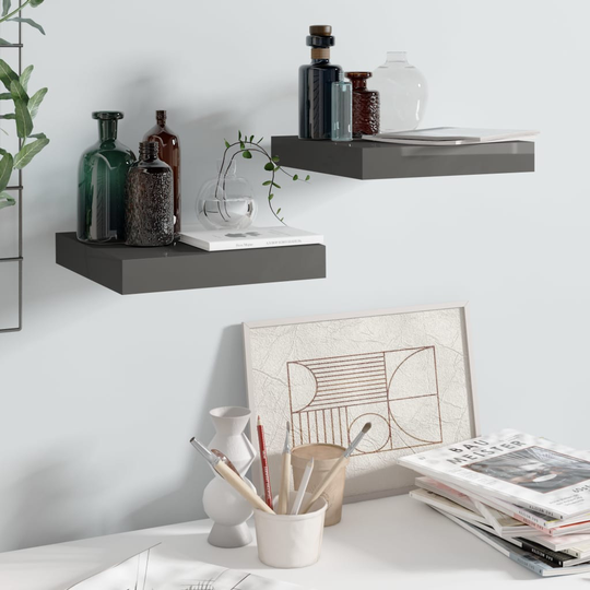 vidaXL Kelluvat seinähyllyt 2kpl korkeakiilto harmaa 23x23,5x3,8cm MDF