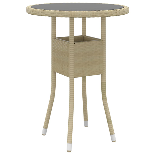 vidaXL Puutarhapöytä Ø60x75 cm karkaistu lasi ja polyrottinki beige