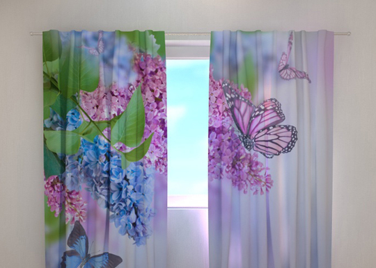 Pimentävä verho LILAC AND BUTTERFLIES 240x220 cm