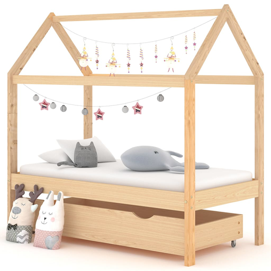 vidaXL Lasten sängynrunko laatikolla täysi mänty 70x140 cm