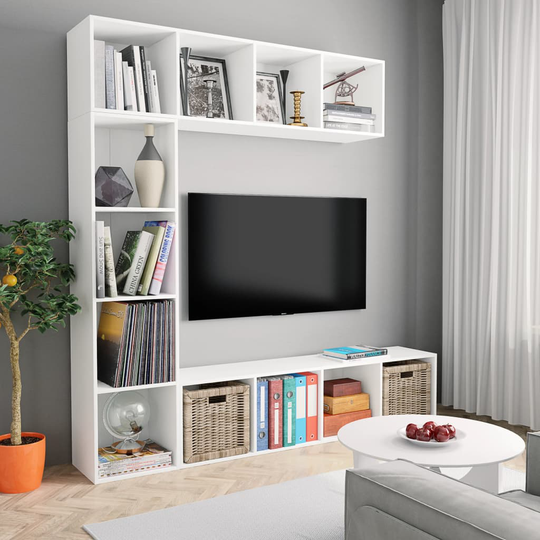 vidaXL 3-osainen kirjahylly/TV-kaappisarja valkoinen 180x30x180 cm