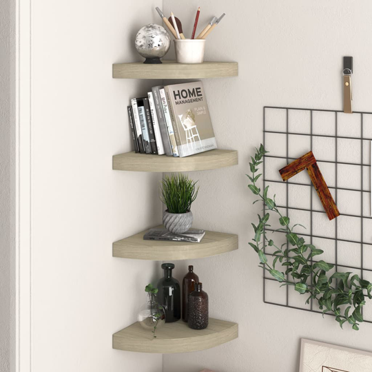 vidaXL Kelluvat kulmahyllyt 4 kpl tammi 25x25x3,8 cm MDF
