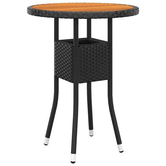 vidaXL Puutarhapöytä Ø60x75 cm akaasiapuu ja polyrottinki musta