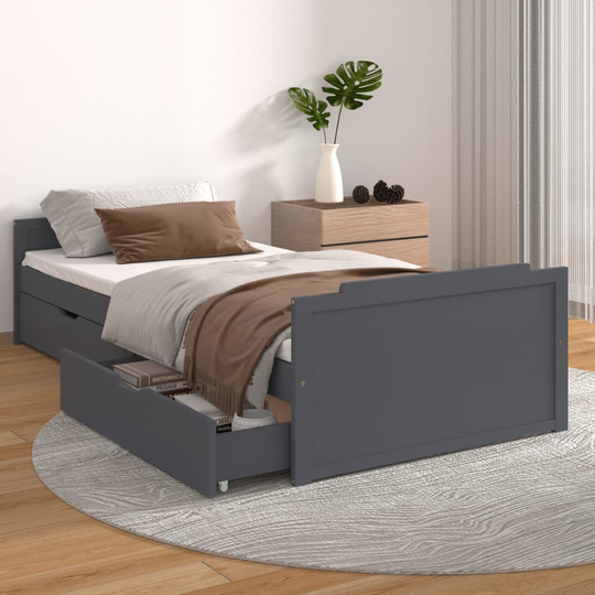 vidaXL Sängynrunko vetolaatikoilla tummanharmaa täysi mänty 90x200 cm