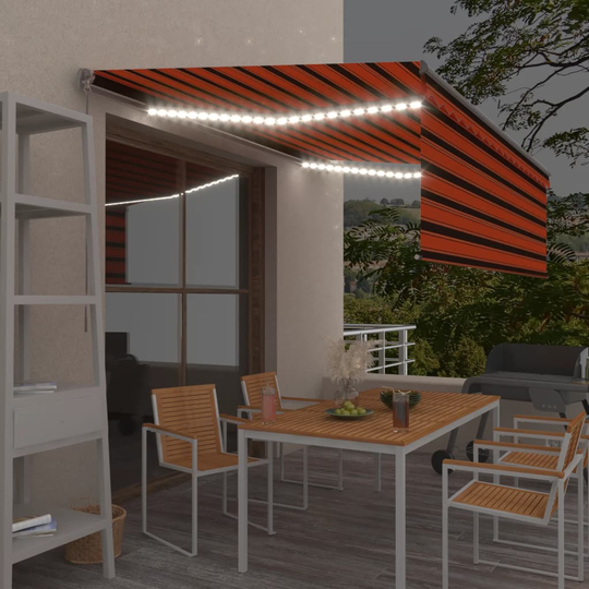 vidaXL Manuaalisesti kelattava markiisi verhot/LED 4x3 m oranssiruskea