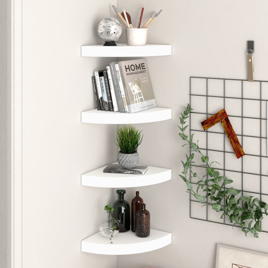 vidaXL Kelluvat kulmahyllyt 4 kpl valkoinen 25x25x3,8 cm MDF