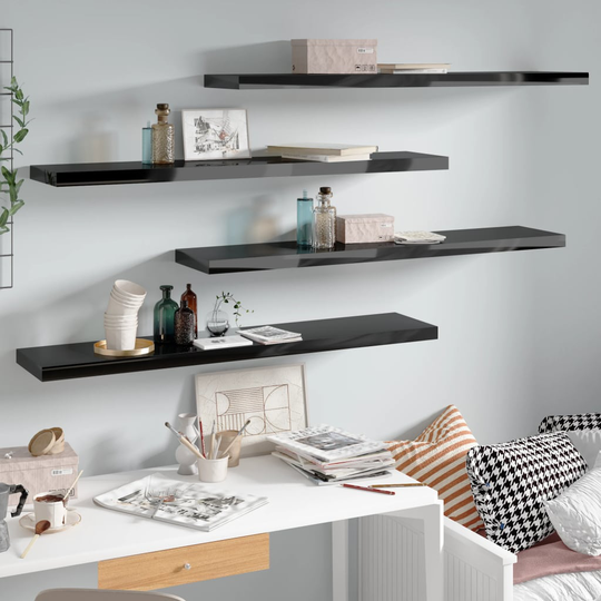 vidaXL Kelluvat seinähyllyt 4kpl korkeakiilto musta 120x23,5x3,8cm MDF