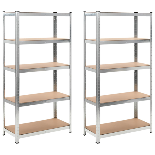 vidaXL 5-tasoinen lujatekoinen hylly 2 kpl hopea teräs ja tekninen puu