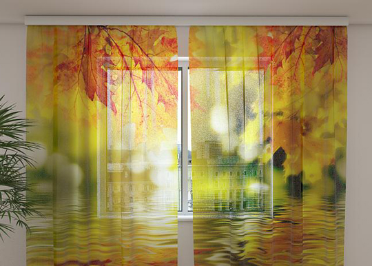 Sifonki-kuvaverho GOLDEN LEAVES 240x220 cm