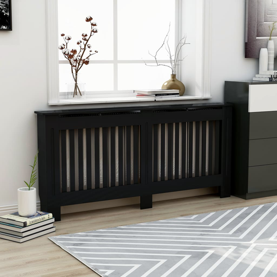 vidaXL Lämpöpatterin suoja musta 172x19x81 cm MDF