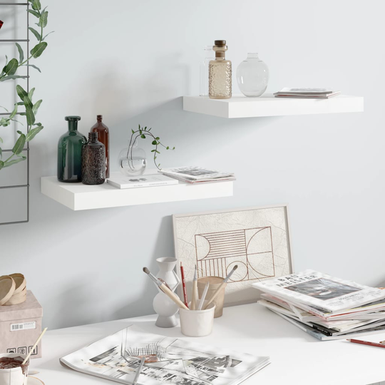 vidaXL Kelluvat seinähyllyt 2 kpl korkeakiilto valk. 40x23x3,8 cm MDF