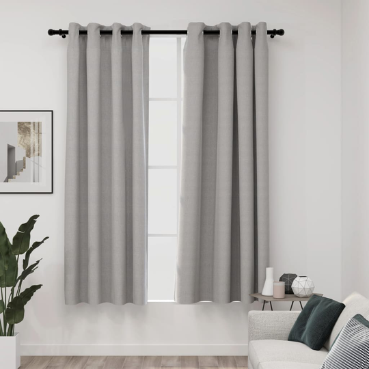 vidaXL Pellavamaiset pimennysverhot renkailla 2 kpl harmaa 140x175 cm