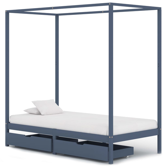 vidaXL Pylvässänky 2 vetolaatikolla harmaa täysi mänty 100x200 cm