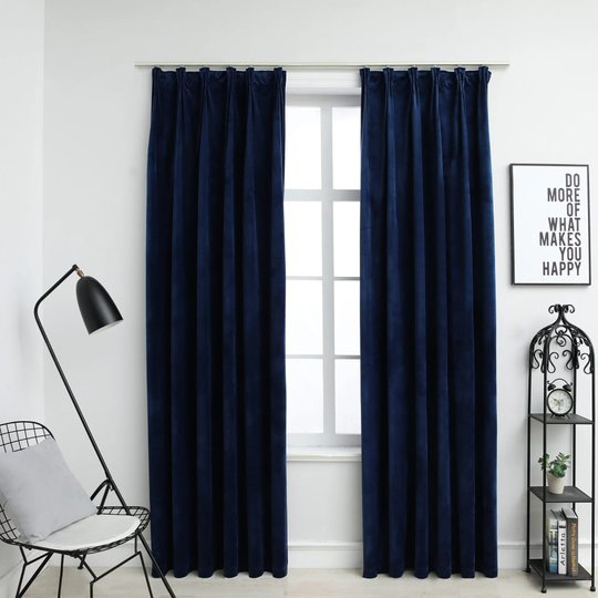 vidaXL Pimennysverhot koukuilla 2 kpl sametti tummansininen 140x175 cm