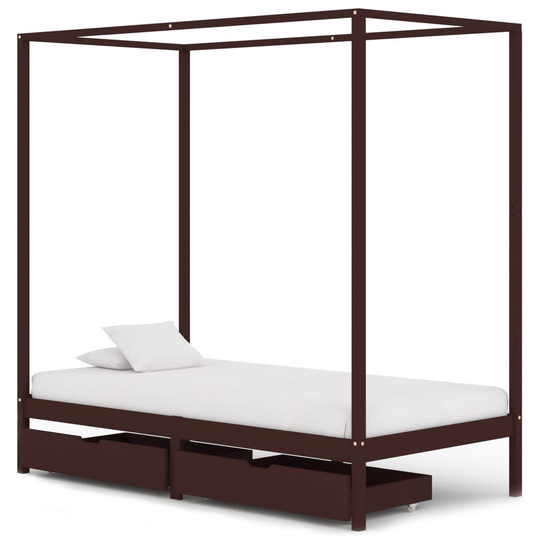 vidaXL Pylvässänky 2 vetolaatikolla tummanruskea täysi mänty 90x200 cm
