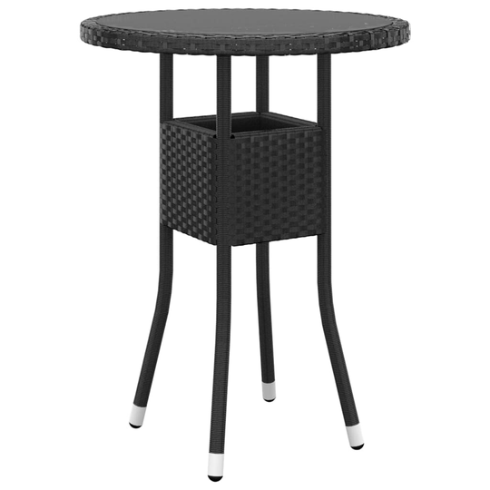 vidaXL Puutarhapöytä Ø60x75 cm karkaistu lasi ja polyrottinki musta