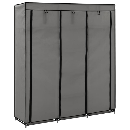 vidaXL Vaatekaappi lokeroilla ja tangoilla kangas 150x45x175 cm harmaa