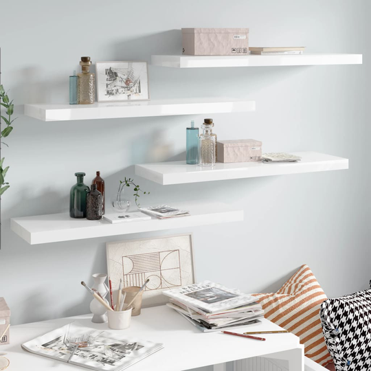 vidaXL Kelluvat seinähyllyt 4 kpl korkeakiilto valk. 80x23,5x3,8cm MDF