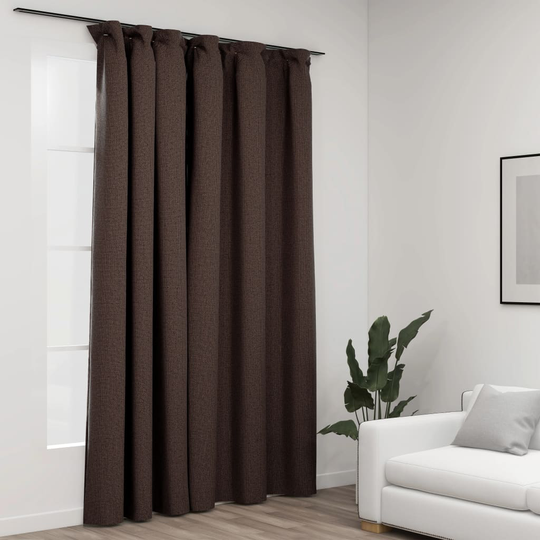 vidaXL Pellavamainen pimennysverho koukuilla ruskeanharmaa 290x245 cm