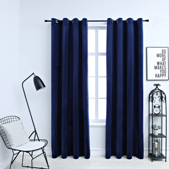 vidaXL Pimennysverhot renkailla 2 kpl sametti tummansininen 140x175 cm
