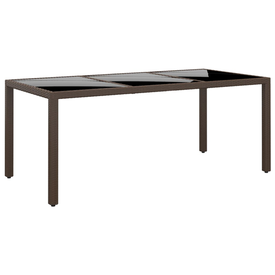 vidaXL Puutarhapöytä 190x90x75cm karkaistu lasi ja polyrottinki ruskea