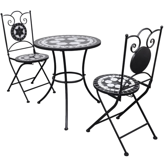 vidaXL 3-osainen Bistrokalustesarja mosaiikki musta ja valkoinen