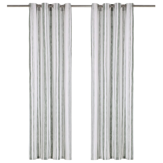 vidaXL Verhot metallirenkailla 2 kpl puuvilla 140x245 cm vihreä raita