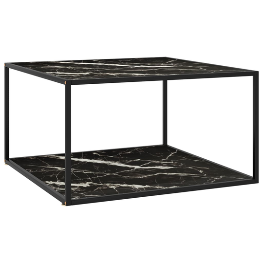 vidaXL Sohvapöytä musta mustalla marmorilasilla 90x90x50 cm