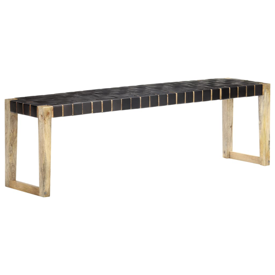 vidaXL Penkki 150 cm musta aito nahka ja täysi mangopuu
