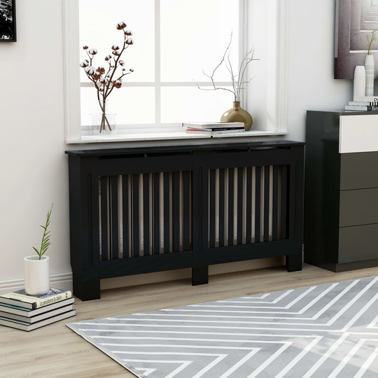 vidaXL Lämpöpatterin suoja musta 152x19x81 cm MDF