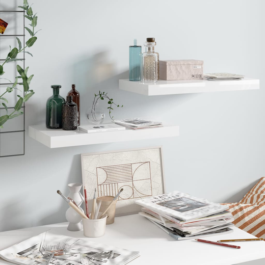 vidaXL Kelluvat seinähyllyt 2 kpl korkeakiilto valk. 50x23x3,8 cm MDF