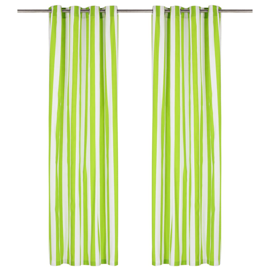 vidaXL Verhot metallirenkailla 2 kpl kangas 140x245 cm vihreä raita