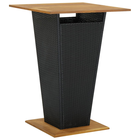 vidaXL Baaripöytä musta 80x80x110 cm polyrottinki ja täysi akaasiapuu