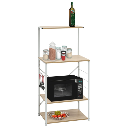 vidaXL Mikroaaltouunikaappi valk. ja tammi 60x39,6x123 cm lastulevy