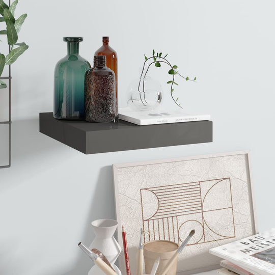 vidaXL Kelluva seinähylly korkeakiilto harmaa 23x23,5x3,8 cm MDF