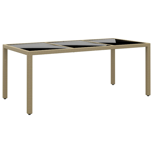 vidaXL Puutarhapöytä 190x90x75 cm karkaistu lasi ja polyrottinki beige